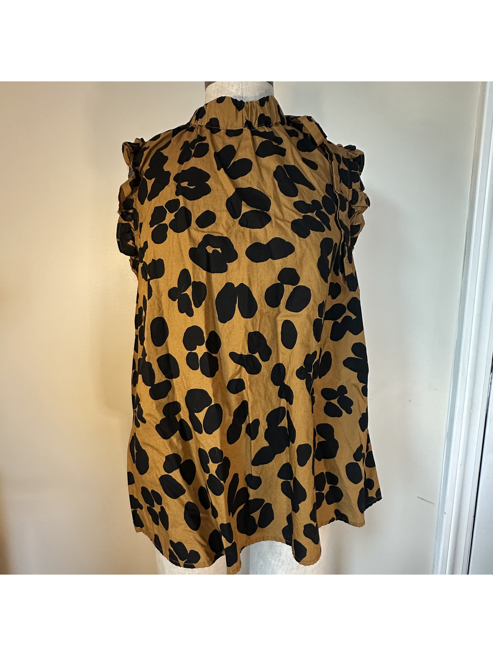 Leopard Print High Neck Ruffle Tank Top Mob Wife Office Siren